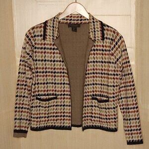 Tahari Womens Tan Green Orange Soft Open Front Sweater Blazer Small